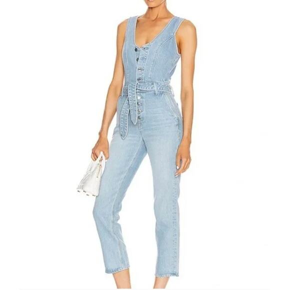 GRLFRND Amaya Blue Denim Jumpsuit Women's Size Medium Western Chic Button Front - Picture 9 of 9